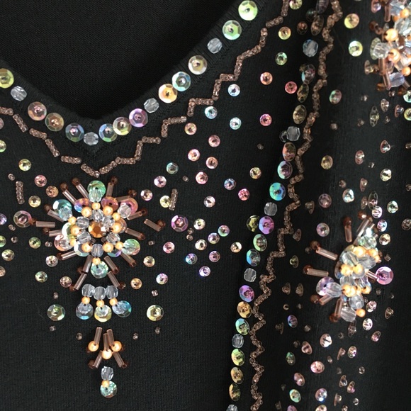 BEADED sequins black sweater twinset - Picture 3 of 8